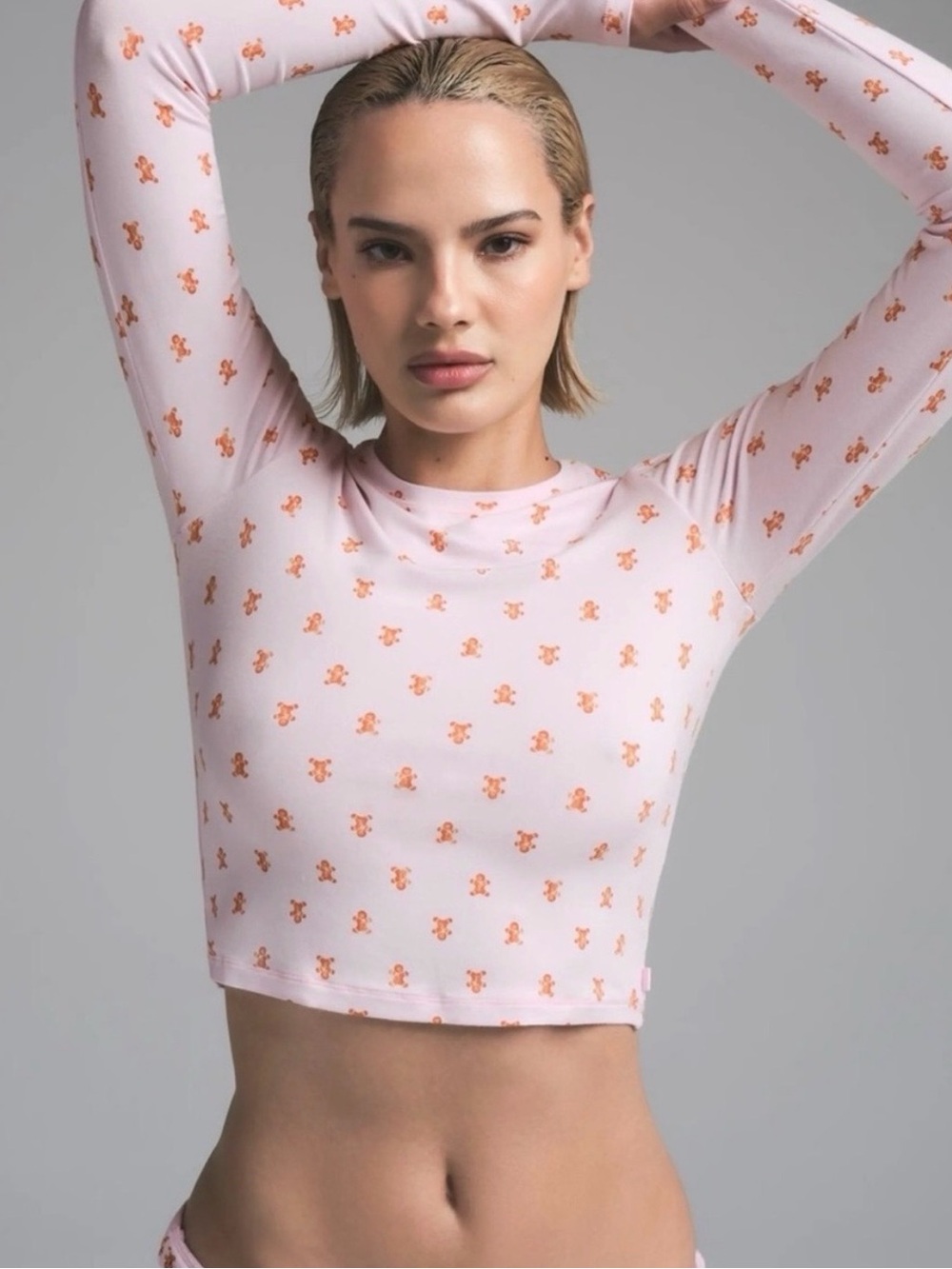 SKIMS Pink Long-Sleeve Crop Top